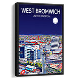 West Bromwich United Kingdom Art Night Art Print, Large Canvas, Framed Canvas Print Wall Art Home Decor, Floating Frame