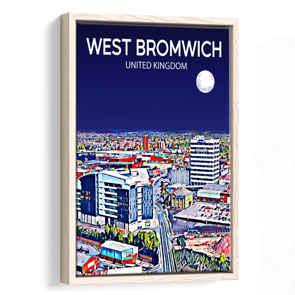 West Bromwich United Kingdom Art Night Art Print, Large Canvas, Framed Canvas Print Wall Art Home Decor, Floating Frame