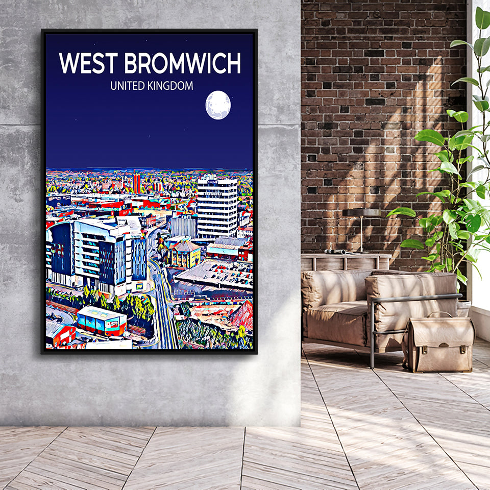West Bromwich United Kingdom Art Night Art Print, Large Canvas, Framed Canvas Print Wall Art Home Decor, Floating Frame