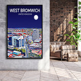West Bromwich United Kingdom Art Night Art Print, Large Canvas, Framed Canvas Print Wall Art Home Decor, Floating Frame