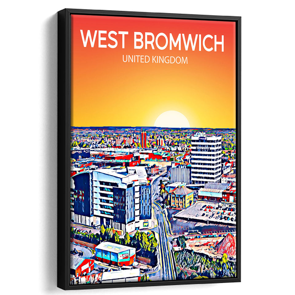 West Bromwich United Kingdom Art Sunset Art Print, Large Canvas, Framed Canvas Print Wall Art Home Decor, Floating Frame