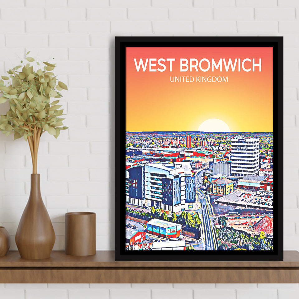 West Bromwich United Kingdom Art Sunset Art Print, Large Canvas, Framed Canvas Print Wall Art Home Decor, Floating Frame