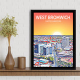 West Bromwich United Kingdom Art Sunset Art Print, Large Canvas, Framed Canvas Print Wall Art Home Decor, Floating Frame