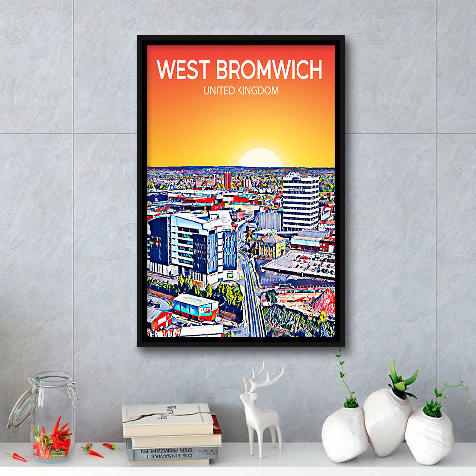 West Bromwich United Kingdom Art Sunset Art Print, Large Canvas, Framed Canvas Print Wall Art Home Decor, Floating Frame