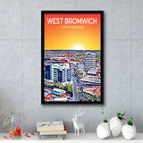 West Bromwich United Kingdom Art Sunset Art Print, Large Canvas, Framed Canvas Print Wall Art Home Decor, Floating Frame
