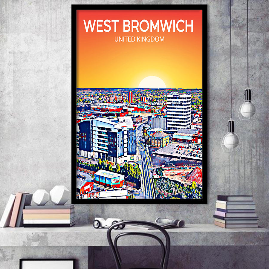 West Bromwich United Kingdom Art Sunset Art Print, City Art Print, Framed Art Print Wall Art Home Decor, Framed Picture