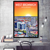 West Bromwich United Kingdom Art Sunset Art Print, City Art Print, Framed Art Print Wall Art Home Decor, Framed Picture