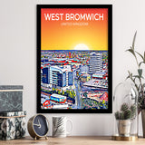 West Bromwich United Kingdom Art Sunset Art Print, City Art Print, Framed Art Print Wall Art Home Decor, Framed Picture