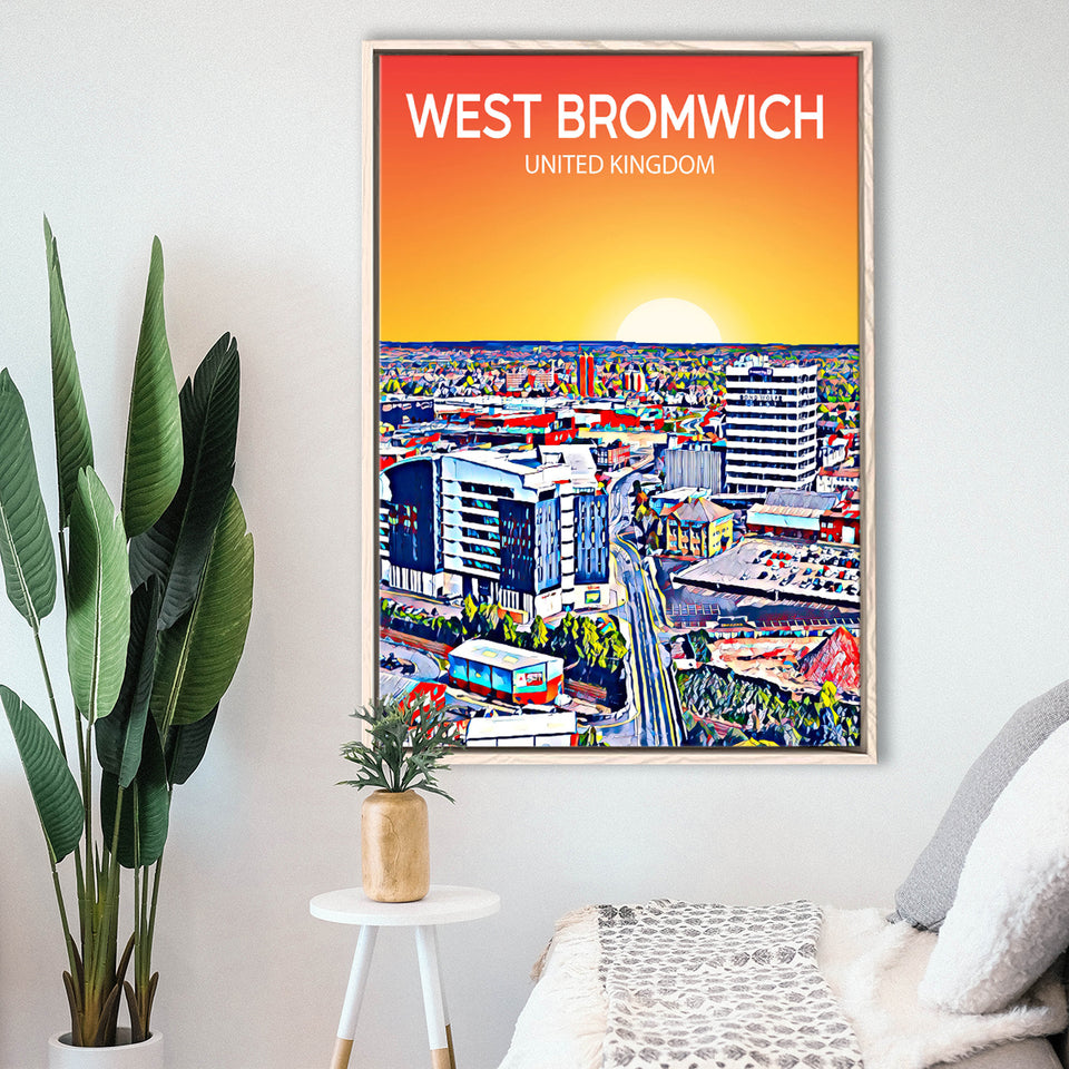 West Bromwich United Kingdom Art Sunset Art Print, Large Canvas, Framed Canvas Print Wall Art Home Decor, Floating Frame