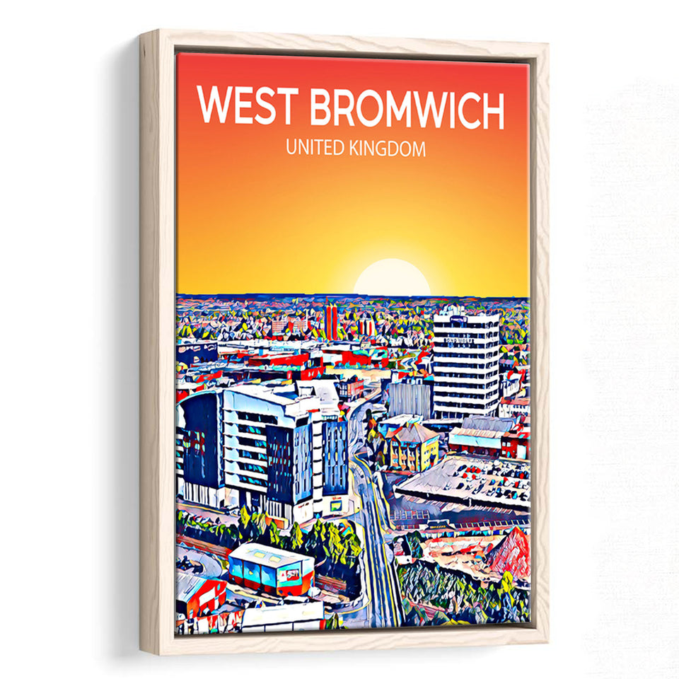 West Bromwich United Kingdom Art Sunset Art Print, Large Canvas, Framed Canvas Print Wall Art Home Decor, Floating Frame