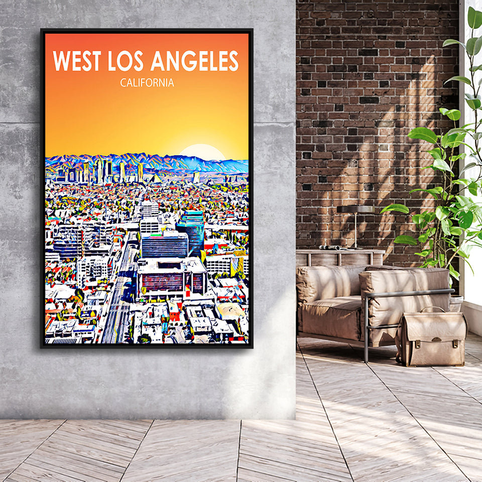 West Los Angeles CA Art, Large Canvas, Framed Canvas Print Wall Art Home Decor, Floating Frame