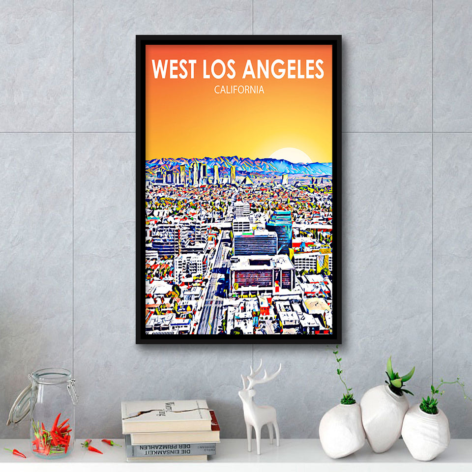 West Los Angeles CA Art, Large Canvas, Framed Canvas Print Wall Art Home Decor, Floating Frame