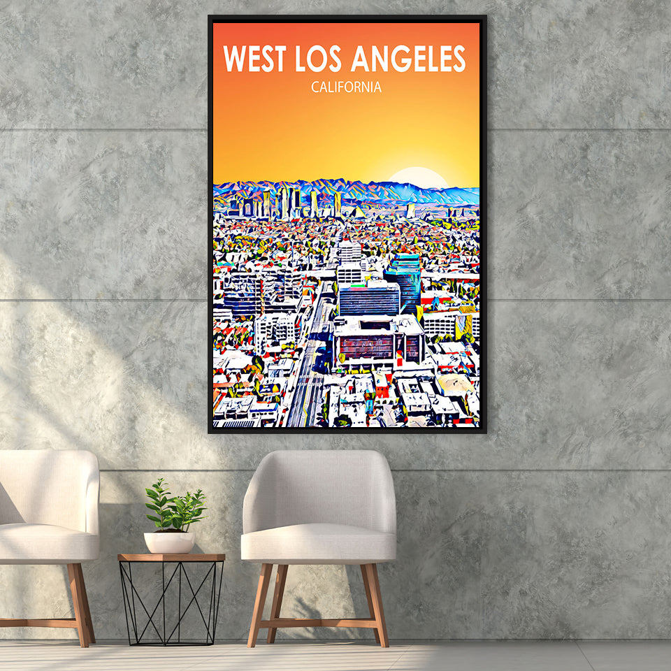 West Los Angeles CA Art, Large Canvas, Framed Canvas Print Wall Art Home Decor, Floating Frame