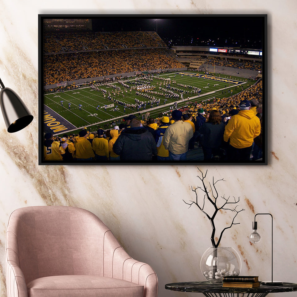 West Virginia Mountaineers Stadium Framed Canvas Prints Milan Puskar Stadium,Sport Stadium Art Prints, Fan Gift