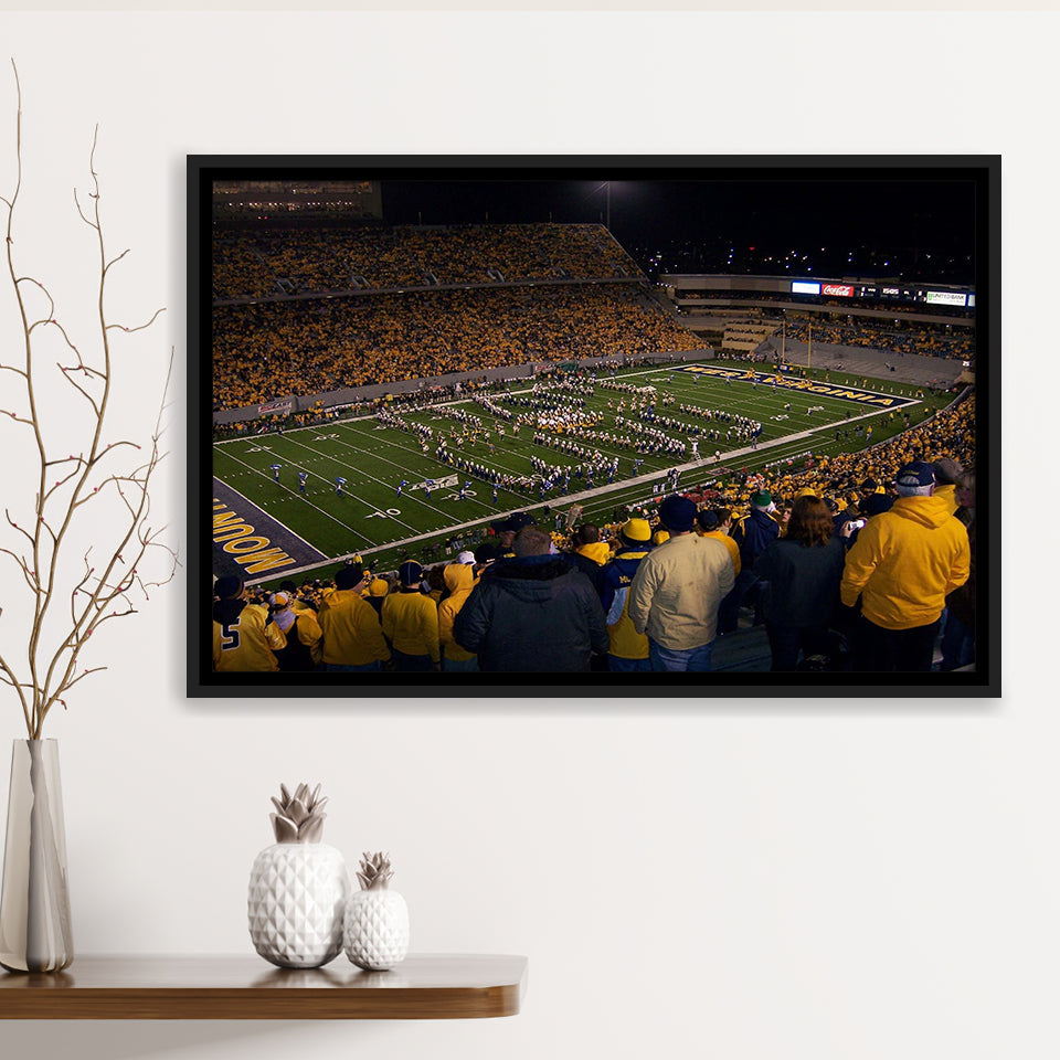 West Virginia Mountaineers Stadium Framed Canvas Prints Milan Puskar Stadium,Sport Stadium Art Prints, Fan Gift