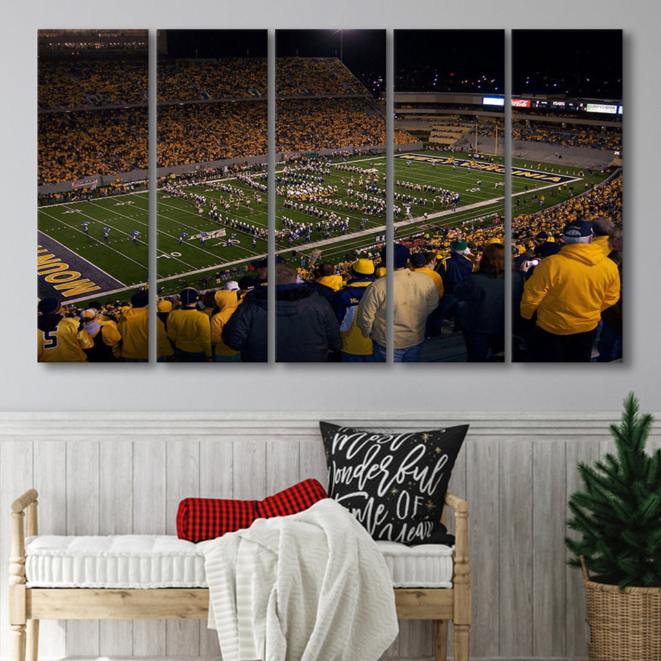 West Virginia Mountaineers Stadium Canvas Prints Milan Puskar Stadium,Multi Panels B,Sport Stadium Art Prints, Fan Gift