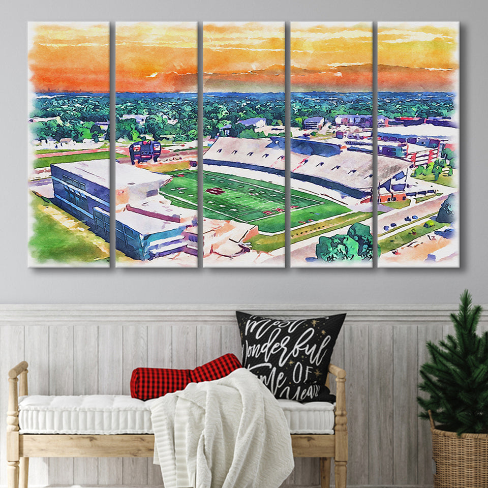 Western Kentucky Hilltoppers Houchens Industries Stadium Watercolor, 5 Pieces B,Canvas Prints Wall Art Decor