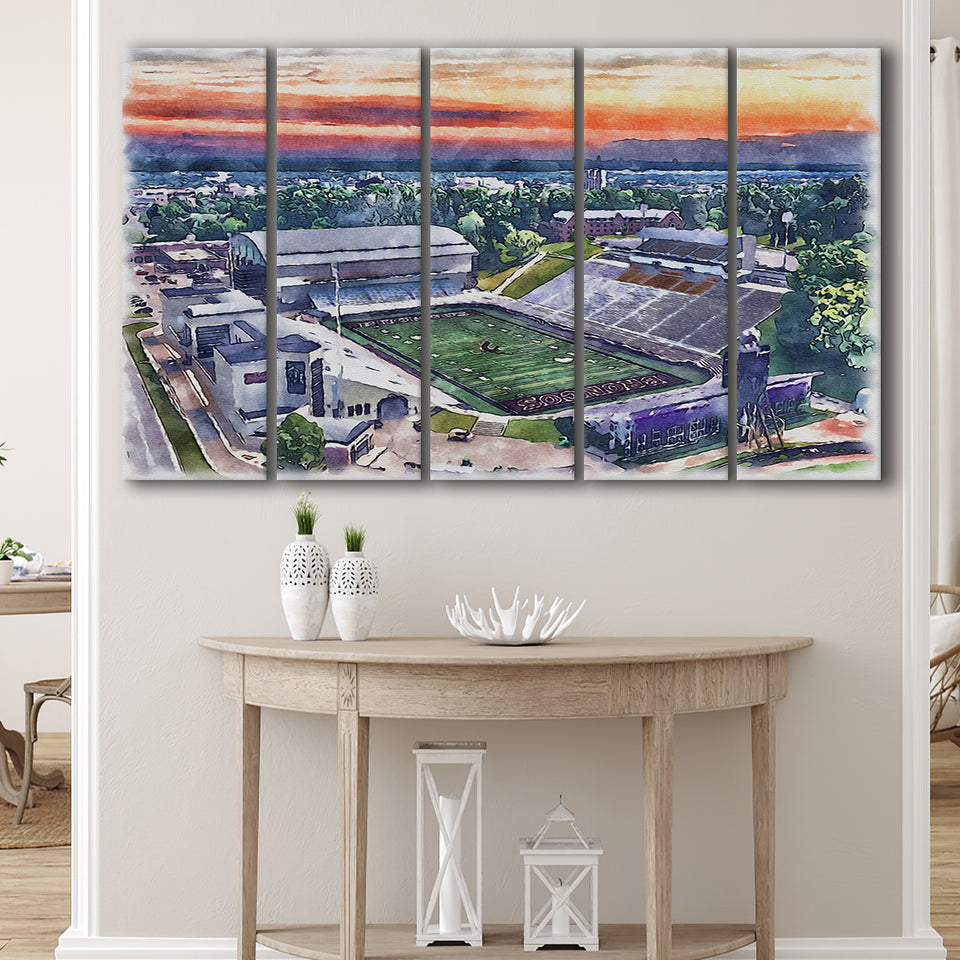 Western Michigan Broncos Waldo Stadium Watercolor, 5 Pieces B, Multi Panel Canvas Prints Wall Art Decor