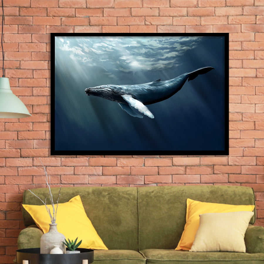 Whale In The Sea Ocean, Framed Art Prints Wall Art Home Decor, Ready to Hang