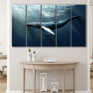 Whale In The Sea Ocean, Multi Panels, 5 Pieces B, Canvas Prints Wall Art Home Decor,X Large Canvas