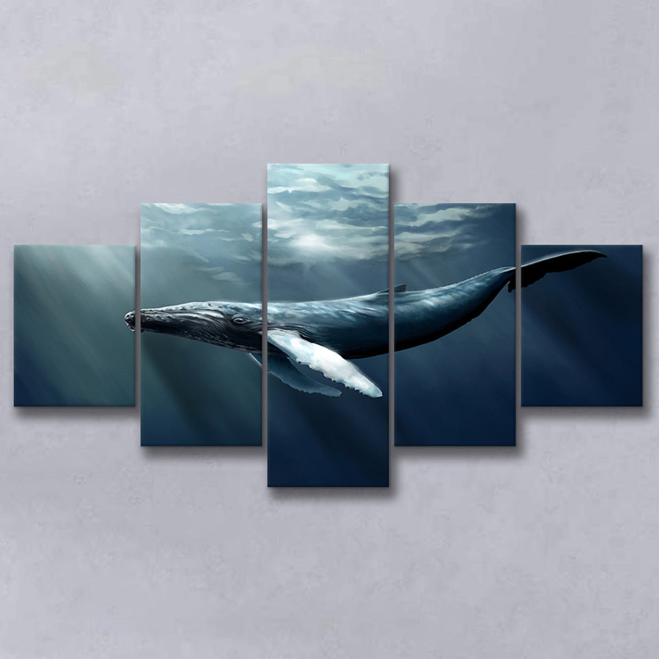 Whale In The Sea Ocean, Multi Panels, 5 Pieces, Canvas Prints Wall Art Home Decor
