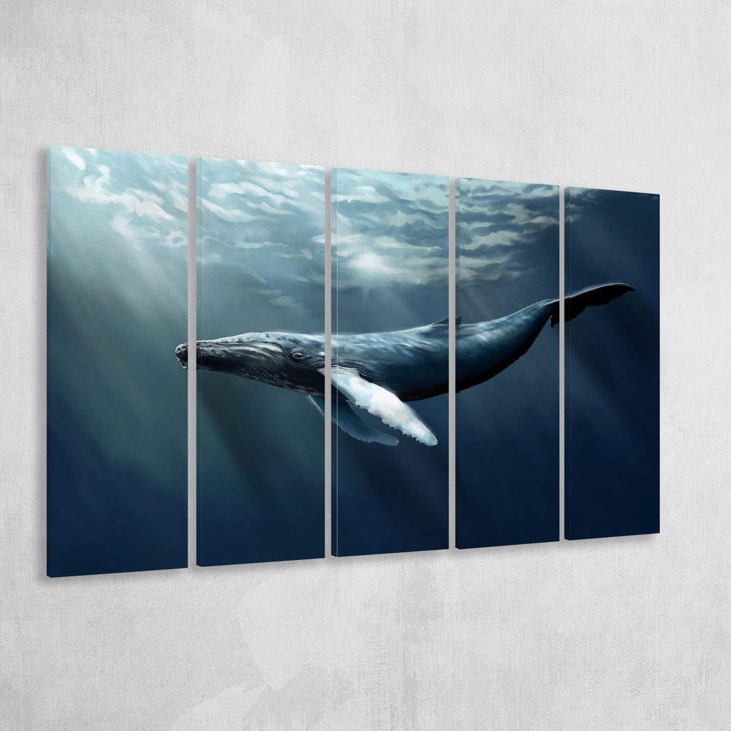 Whale In The Sea Ocean, Multi Panels, 5 Pieces B, Canvas Prints Wall Art Home Decor,X Large Canvas