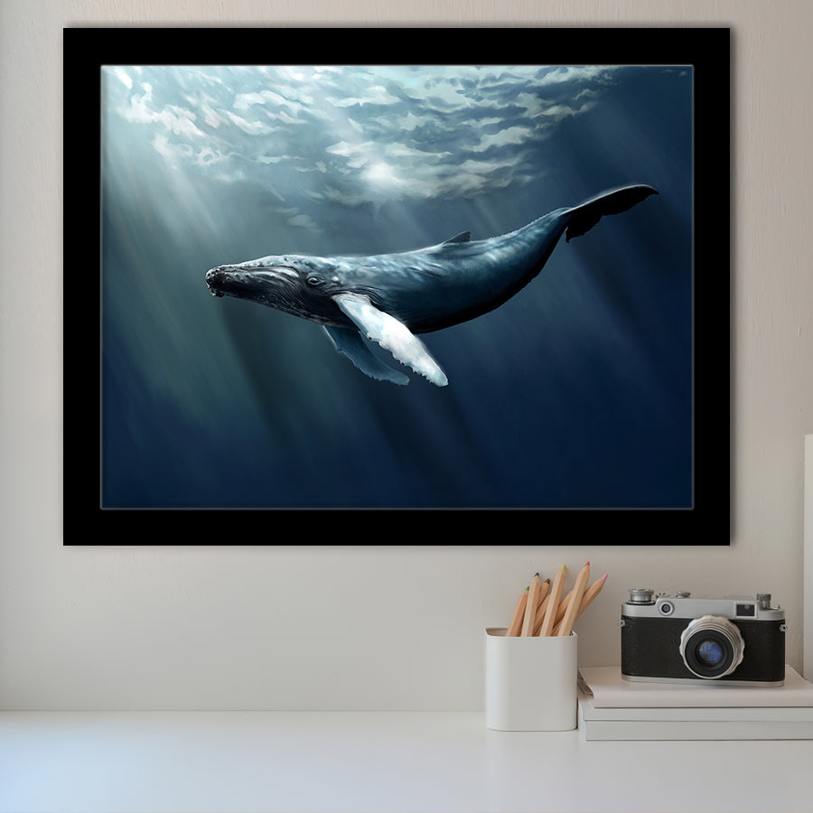 Whale In The Sea Ocean, Framed Art Prints Wall Art Home Decor, Ready to Hang