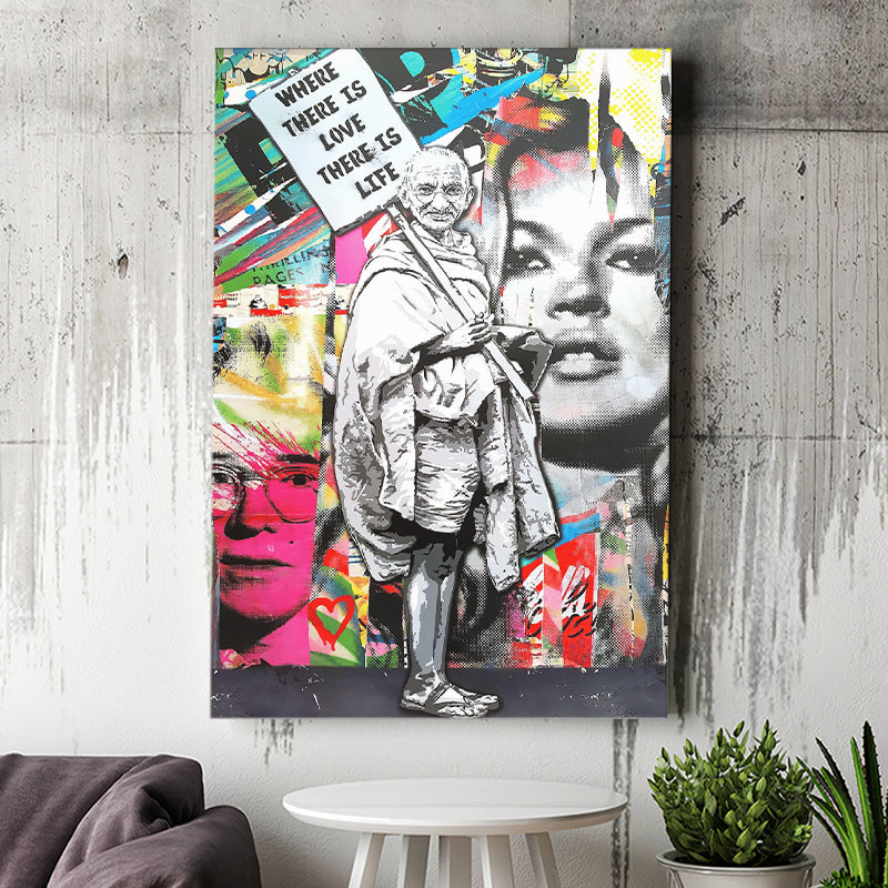Where There Is Love There Is Life Ghandi Canvas Prints Wall Art Decor - Painting Canvas, Home Decor, Art Print, Art For Sale