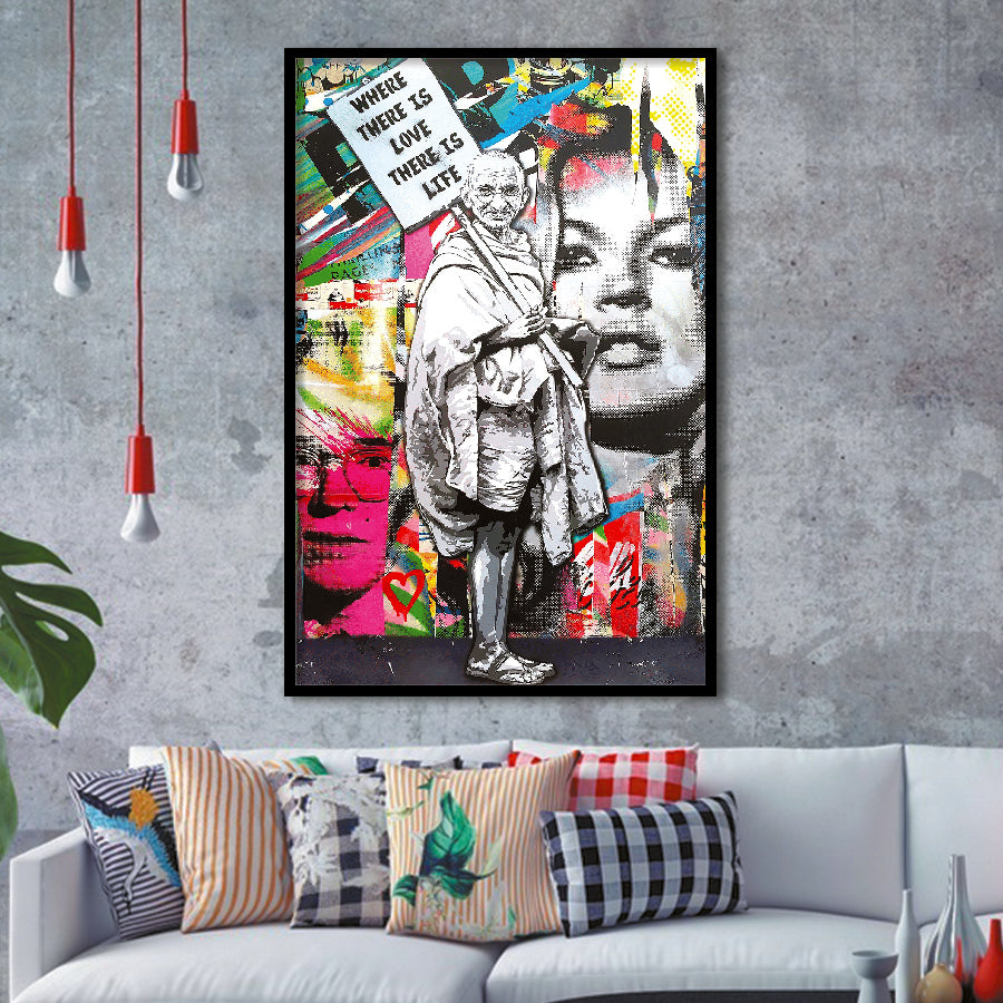 Where There Is Love There Is Life Ghandi Framed Art Print Wall Decor - Painting Art, Wall Art, Framed Picture, Black Frame