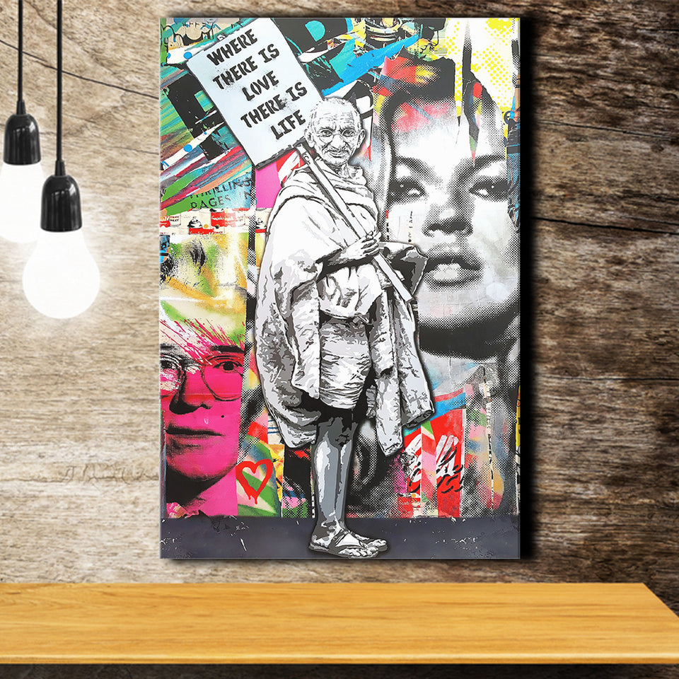 Where There Is Love There Is Life Ghandi Canvas Prints Wall Art Decor - Painting Canvas, Home Decor, Art Print, Art For Sale