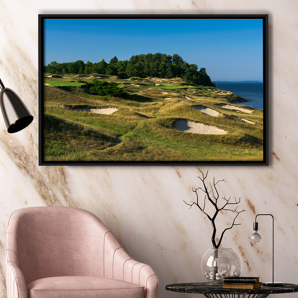 Whistling Straits Golf Resort, Straits Course Hole 14, Kohler, Wisconsin, Framed Canvas Prints Wall Art Decor, Floating Frame