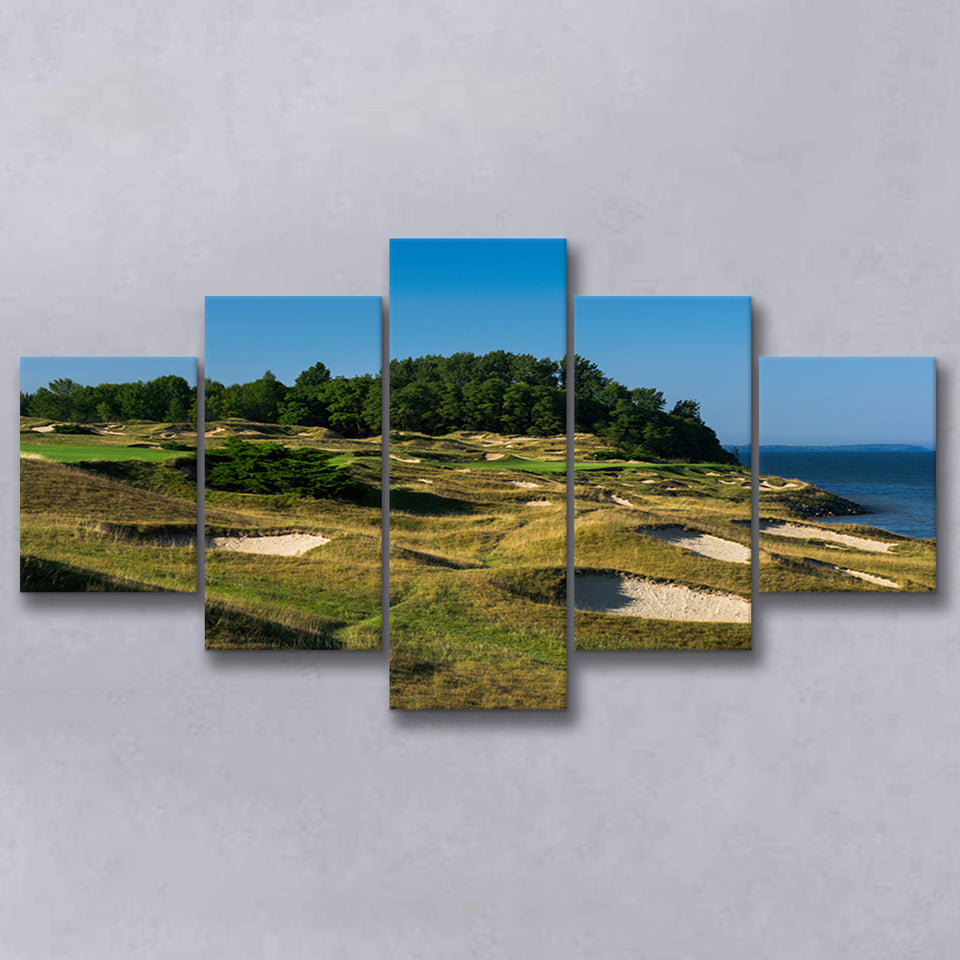 Whistling Straits Golf Resort, Straits Course Hole 14, Kohler, Wisconsin, Golf Art Print, 5 Panels Canvas Prints Wall Art