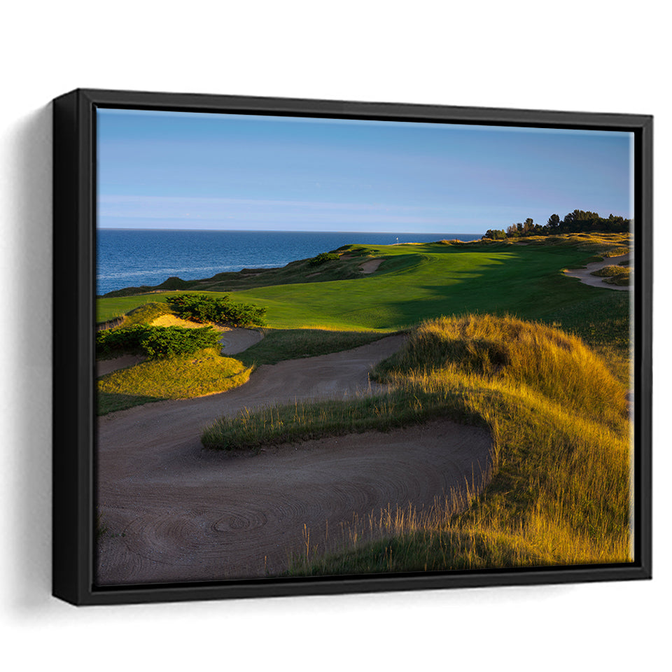 Whistling Straits Golf Resort, Straits Course Hole 16, Kohler, Wisconsin, Framed Canvas Prints Wall Art Decor, Floating Frame