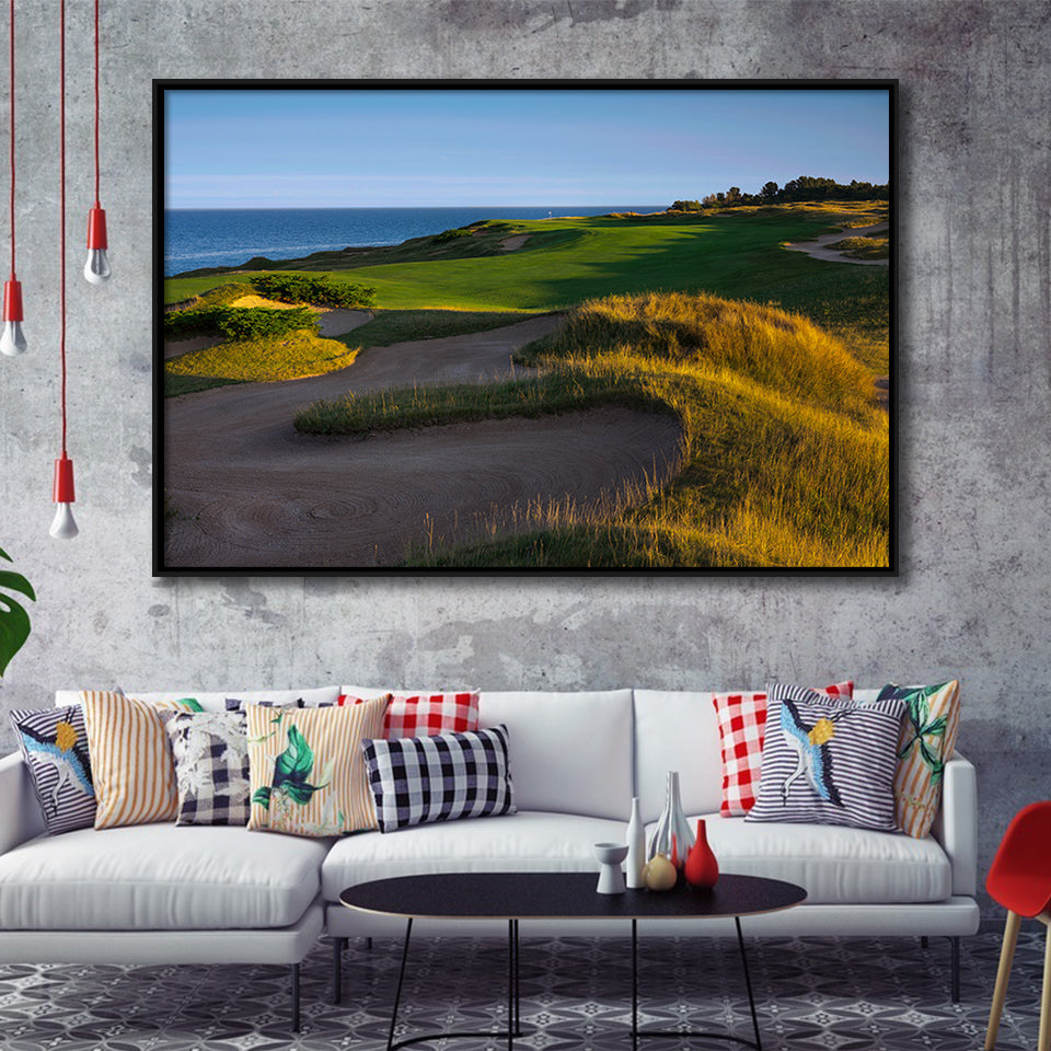 Whistling Straits Golf Resort, Straits Course Hole 16, Kohler, Wisconsin, Framed Canvas Prints Wall Art Decor, Floating Frame