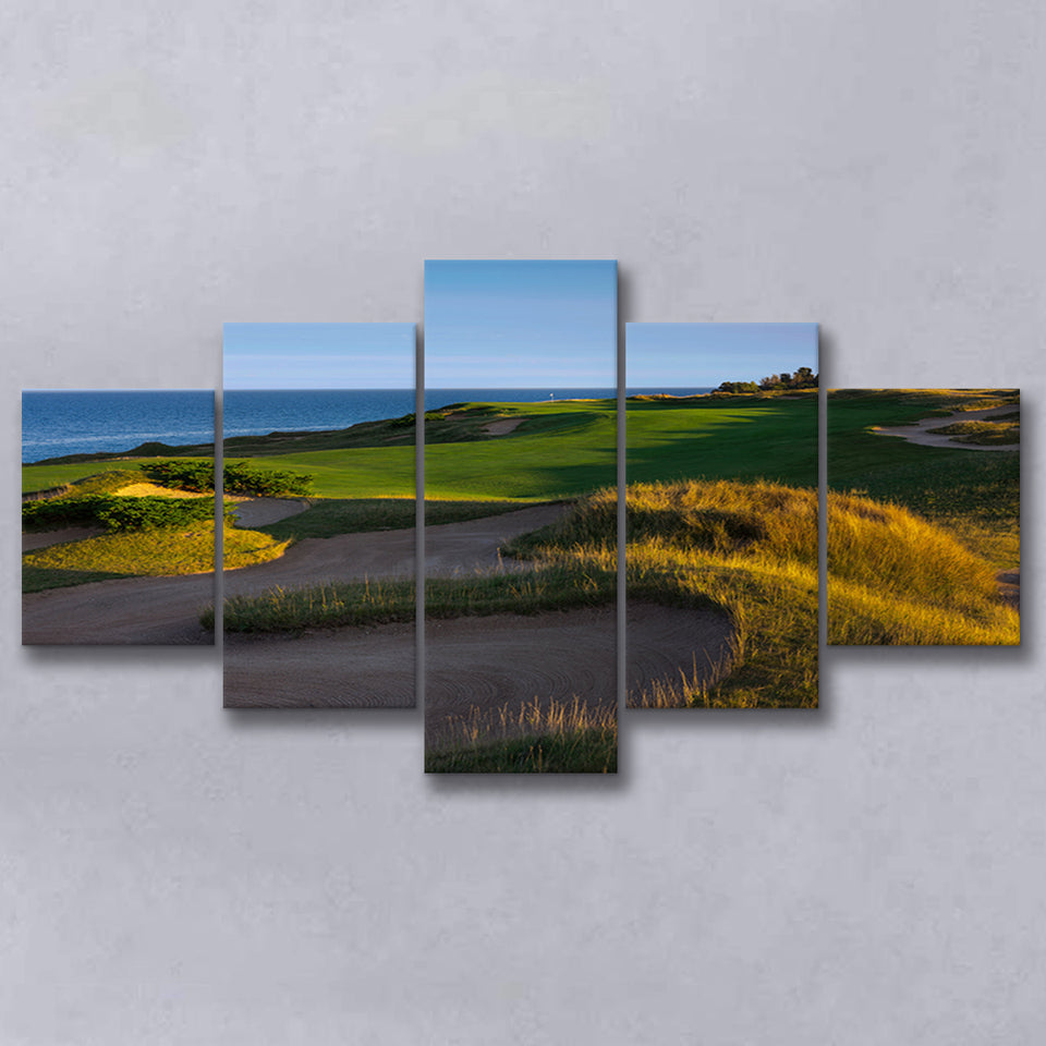 Whistling Straits Golf Resort, Straits Course Hole 16, Kohler, Wisconsin, Golf Art Print, 5 Panels Canvas Prints Wall Art