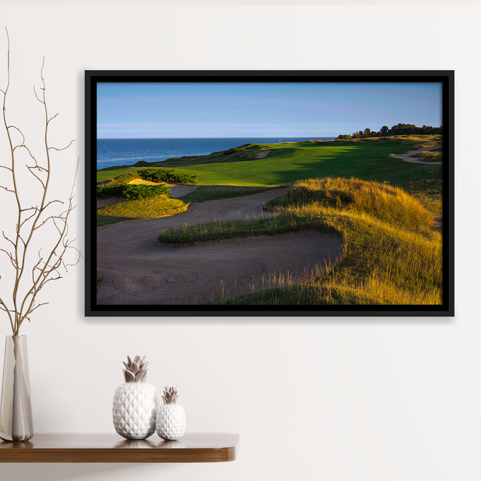 Whistling Straits Golf Resort, Straits Course Hole 16, Kohler, Wisconsin, Framed Canvas Prints Wall Art Decor, Floating Frame