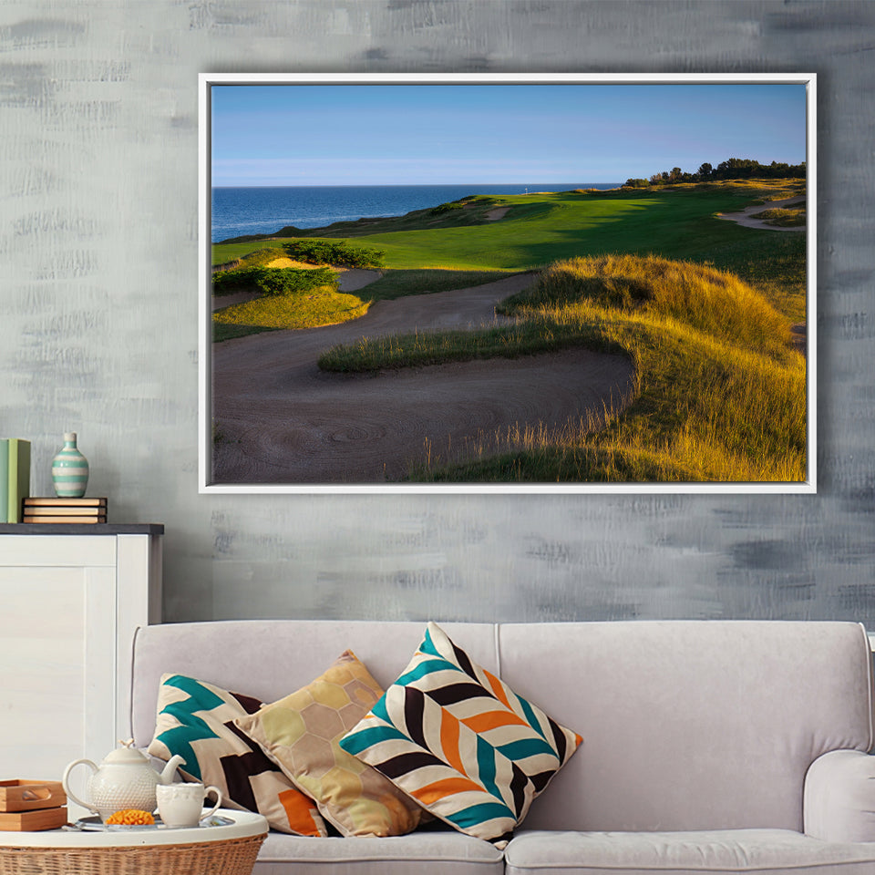 Whistling Straits Golf Resort, Straits Course Hole 16, Kohler, Wisconsin, Framed Canvas Prints Wall Art Decor, Floating Frame