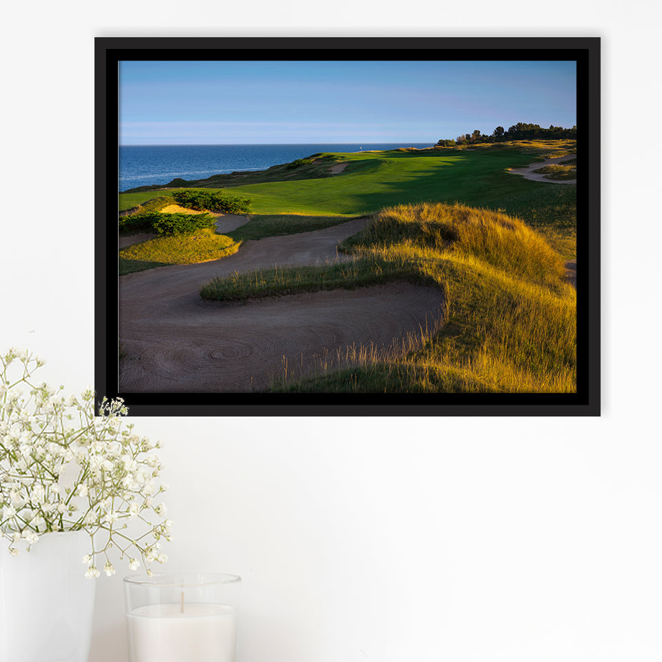 Whistling Straits Golf Resort, Straits Course Hole 16, Kohler, Wisconsin, Framed Canvas Prints Wall Art Decor, Floating Frame