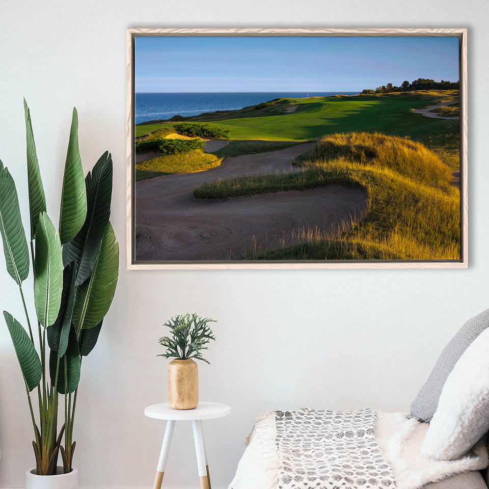 Whistling Straits Golf Resort, Straits Course Hole 16, Kohler, Wisconsin, Framed Canvas Prints Wall Art Decor, Floating Frame