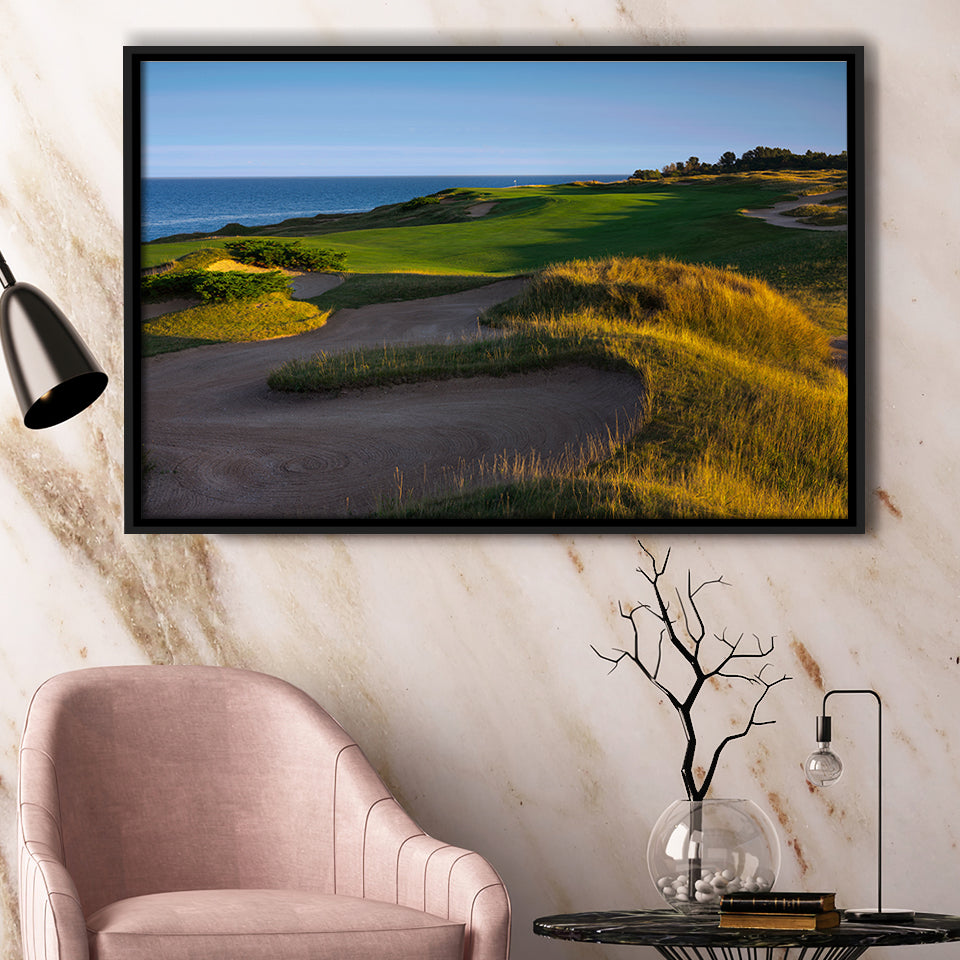 Whistling Straits Golf Resort, Straits Course Hole 16, Kohler, Wisconsin, Framed Canvas Prints Wall Art Decor, Floating Frame