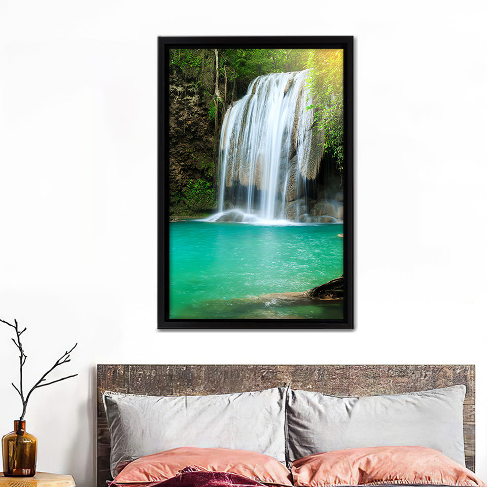 White Erawan National Park Waterfall Frame Canvas Prints Wall Art - Painting Canvas, Framed Prints, Prints for Sale, Wall Decor, Home Decor