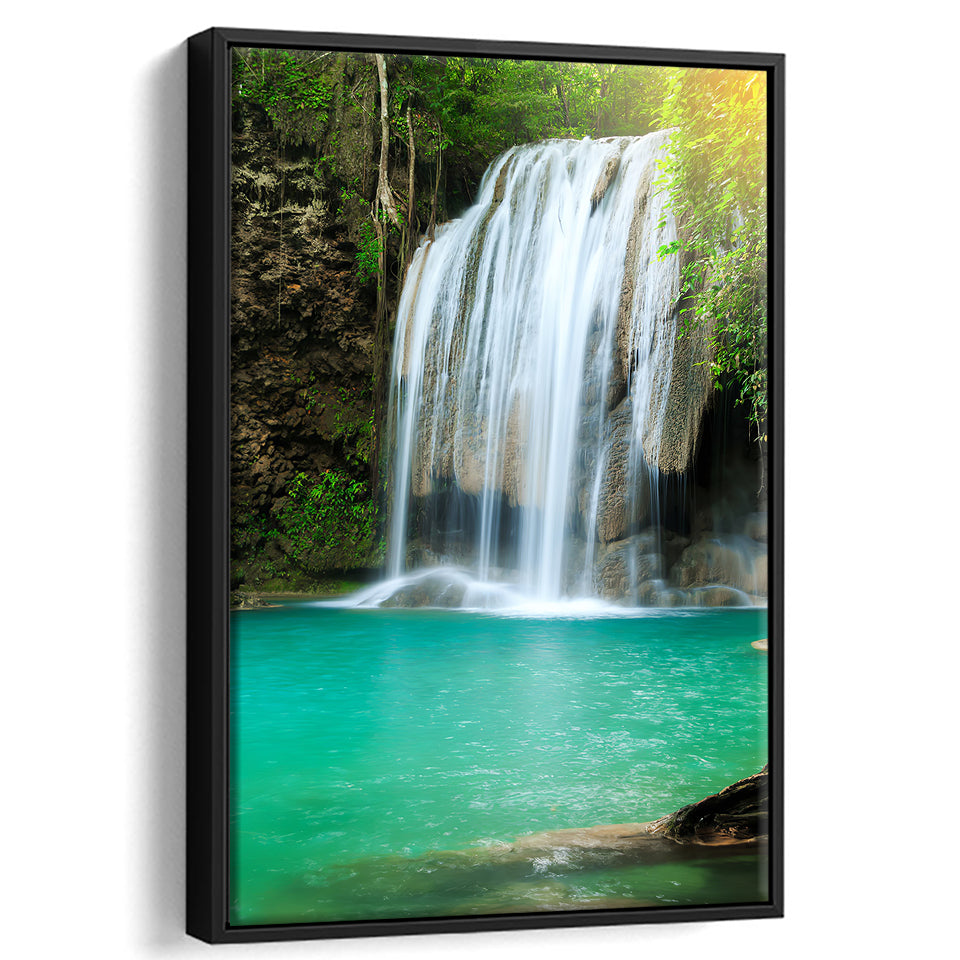 White Erawan National Park Waterfall Frame Canvas Prints Wall Art - Painting Canvas, Framed Prints, Prints for Sale, Wall Decor, Home Decor