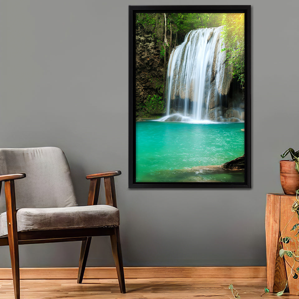 White Erawan National Park Waterfall Frame Canvas Prints Wall Art - Painting Canvas, Framed Prints, Prints for Sale, Wall Decor, Home Decor