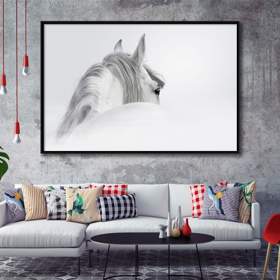 White Horse Framed Canvas Prints Wall Art Decor - Paiting Canvas, Art Prints, Floating Frame