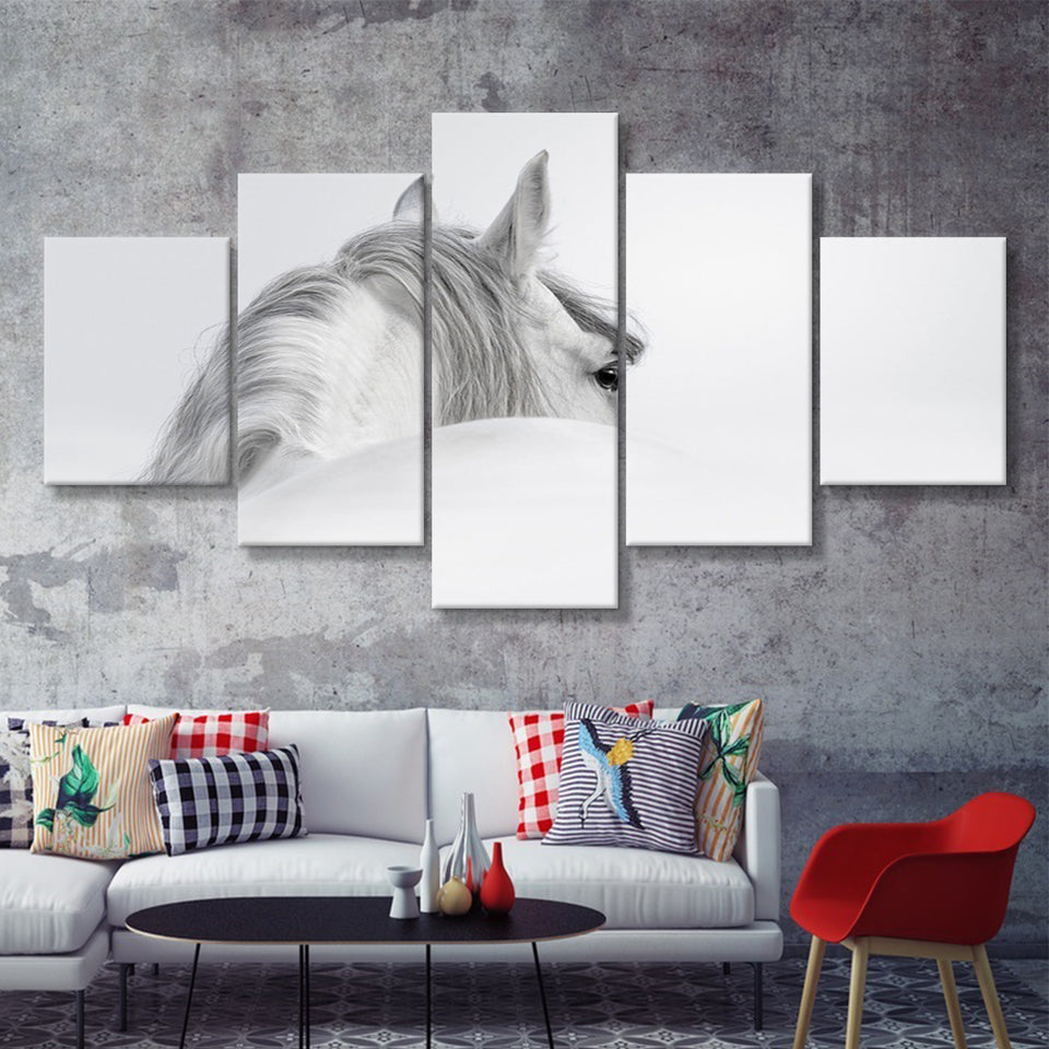 White Horse 5 Piece Canvas Prints Wall Art Decor - Painting Canvas, Multi Panels