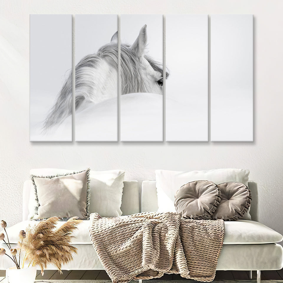 White Horse 5 Piece B Canvas Prints Wall Art Decor - Painting Canvas, Multi Panels
