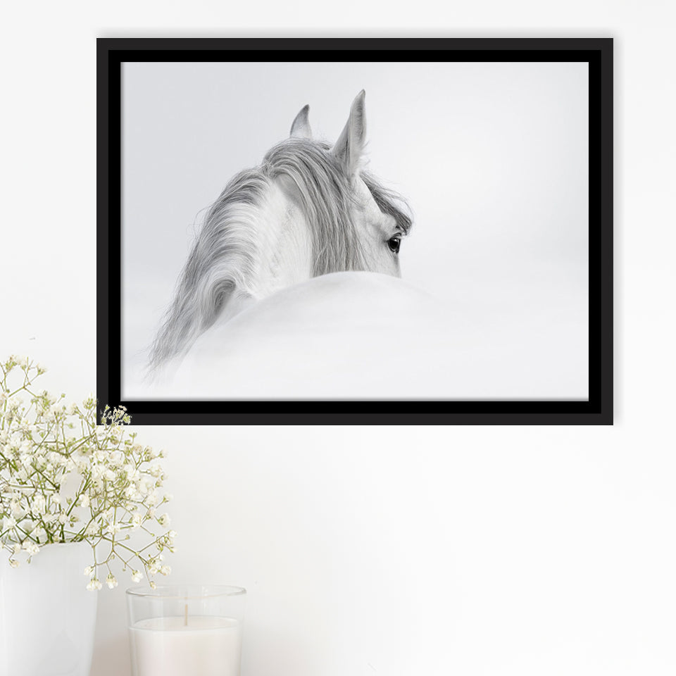 White Horse Framed Canvas Prints Wall Art Decor - Paiting Canvas, Art Prints, Floating Frame
