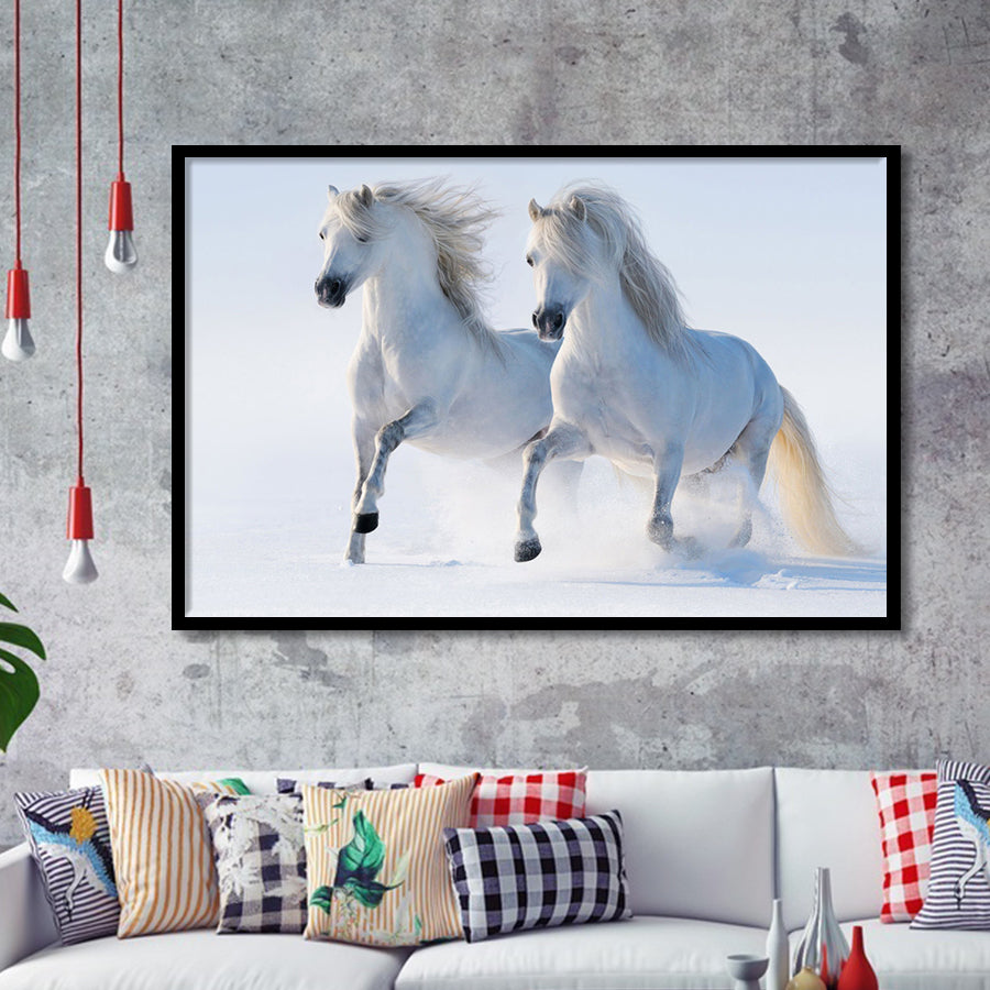 White Horses Framed Art Prints Wall Decor - Painting Prints, Framed Picture, Home Decor
