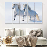 White Horses 5 Piece B Canvas Prints Wall Art Decor - Painting Canvas, Multi Panels