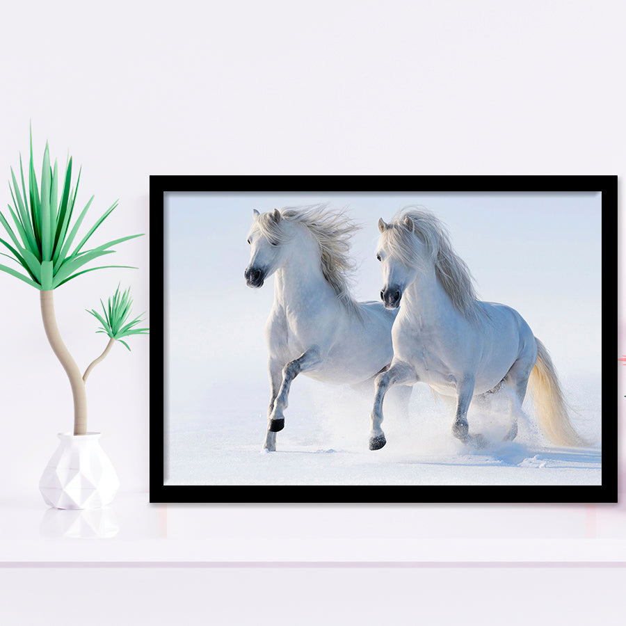 White Horses Framed Art Prints Wall Decor - Painting Prints, Framed Picture, Home Decor